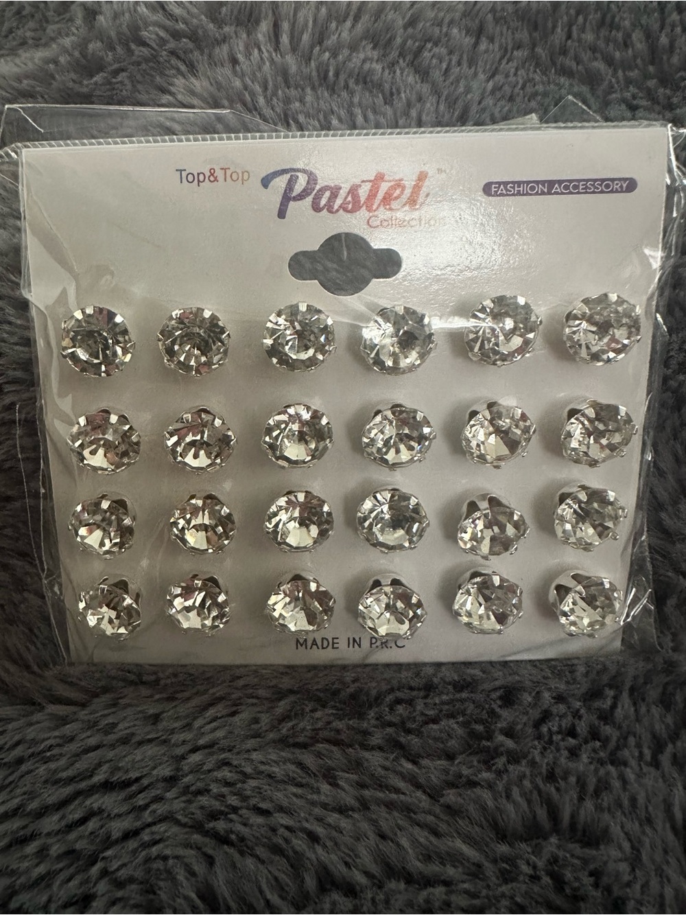 Clear Rhinestone and Silver Tone Stud Earring Set - Pastel Collection